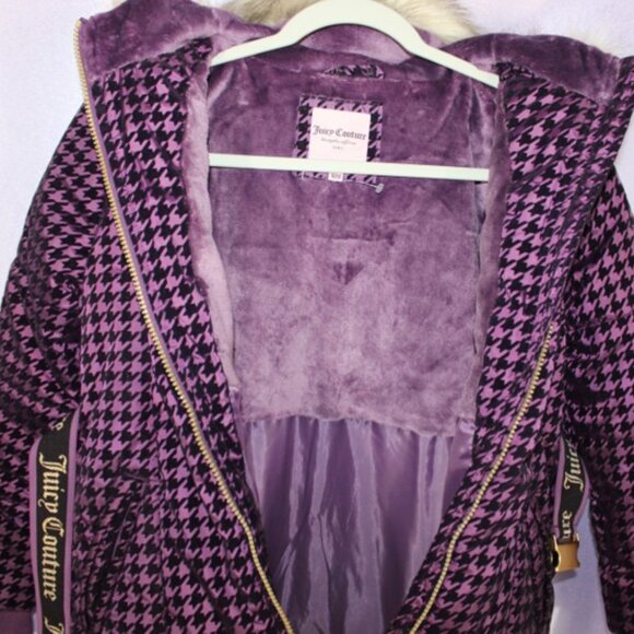 Juicy Couture Girls Hooded Puffer Coat NWT Faux Fur Trim Belted 10/12 - Picture 4 of 8